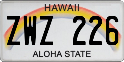 HI license plate ZWZ226