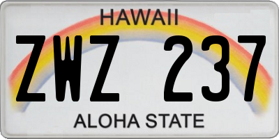 HI license plate ZWZ237