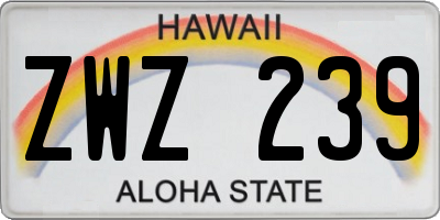 HI license plate ZWZ239