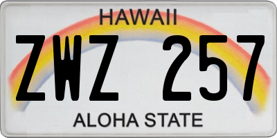 HI license plate ZWZ257