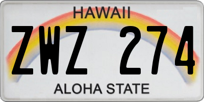 HI license plate ZWZ274