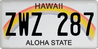 HI license plate ZWZ287