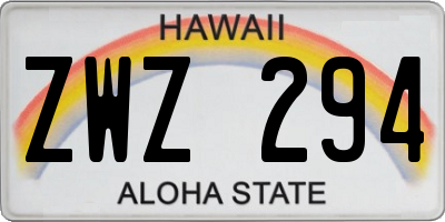 HI license plate ZWZ294