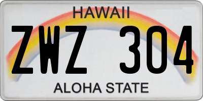 HI license plate ZWZ304