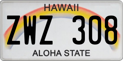 HI license plate ZWZ308