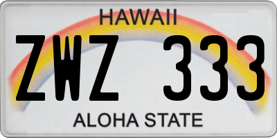 HI license plate ZWZ333