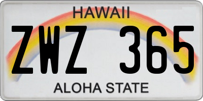HI license plate ZWZ365