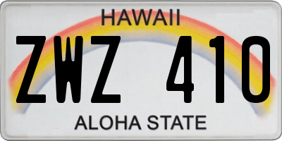 HI license plate ZWZ410