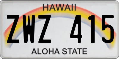 HI license plate ZWZ415