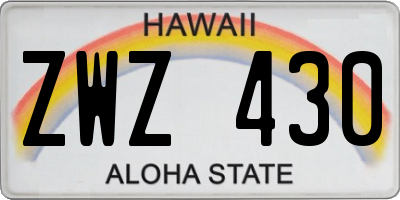 HI license plate ZWZ430