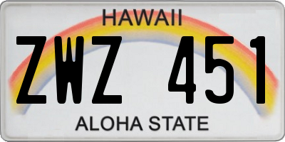 HI license plate ZWZ451