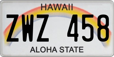 HI license plate ZWZ458