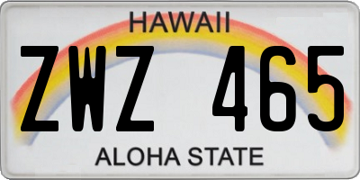 HI license plate ZWZ465