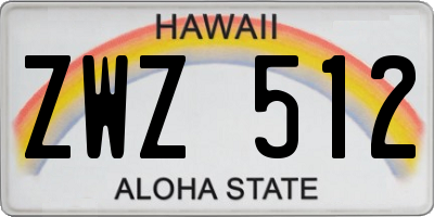 HI license plate ZWZ512
