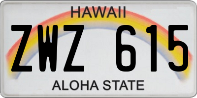 HI license plate ZWZ615