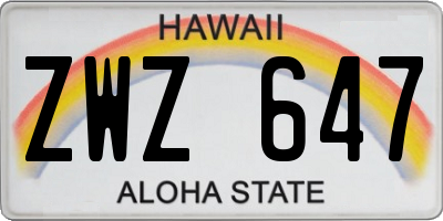 HI license plate ZWZ647