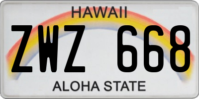 HI license plate ZWZ668