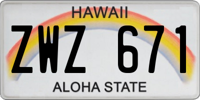 HI license plate ZWZ671