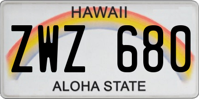 HI license plate ZWZ680