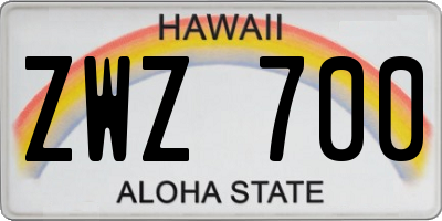 HI license plate ZWZ700