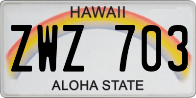 HI license plate ZWZ703