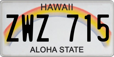 HI license plate ZWZ715