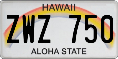 HI license plate ZWZ750