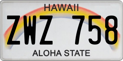 HI license plate ZWZ758