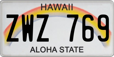 HI license plate ZWZ769
