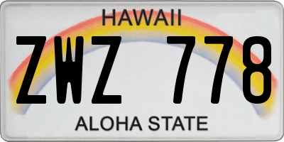 HI license plate ZWZ778