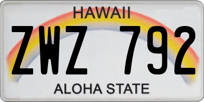 HI license plate ZWZ792