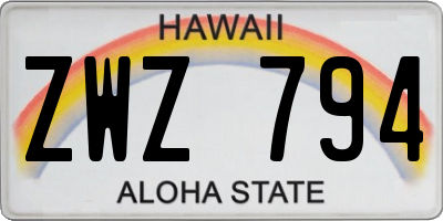 HI license plate ZWZ794