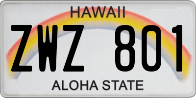 HI license plate ZWZ801