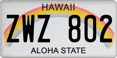 HI license plate ZWZ802