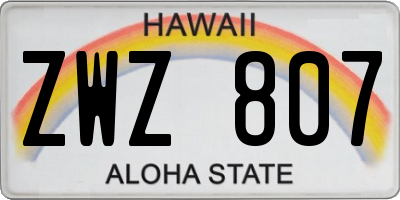 HI license plate ZWZ807