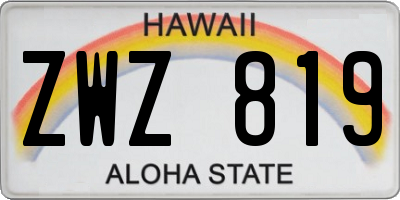HI license plate ZWZ819