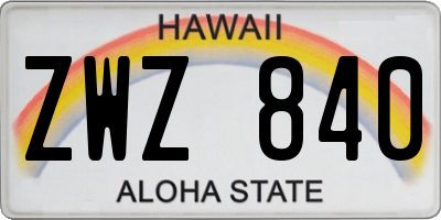 HI license plate ZWZ840