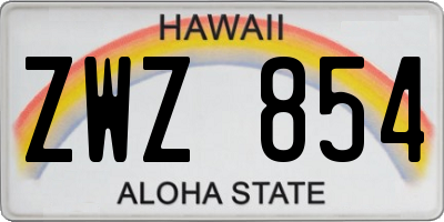 HI license plate ZWZ854
