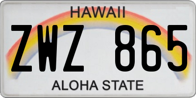 HI license plate ZWZ865