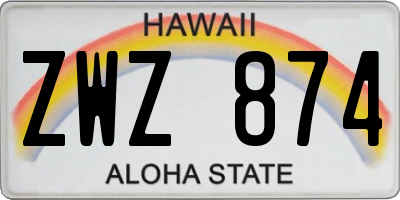 HI license plate ZWZ874
