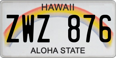 HI license plate ZWZ876
