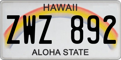 HI license plate ZWZ892