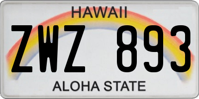 HI license plate ZWZ893