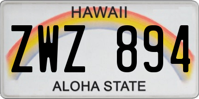 HI license plate ZWZ894