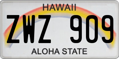 HI license plate ZWZ909