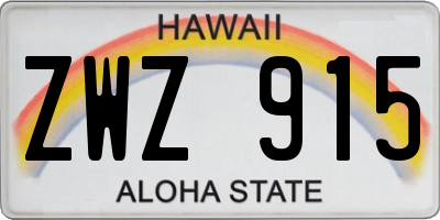 HI license plate ZWZ915