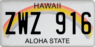 HI license plate ZWZ916