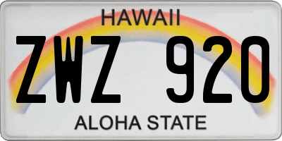 HI license plate ZWZ920
