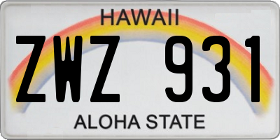 HI license plate ZWZ931