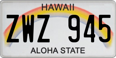 HI license plate ZWZ945